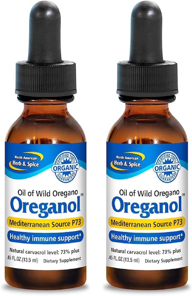 NORTH AMERICAN HERB & SPICE Oreganol - 0,45 fl oz, Pack of 2 - Unprocessed, Wild, Organic Oregano Oil - Mediterranean Source P73 - Non-GMO - 388 Total Servings