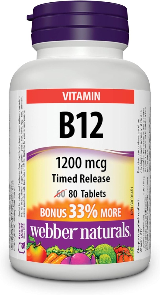 Webber Naturals Vitamin B12 Timed Release 1200mg 80 Tabletten