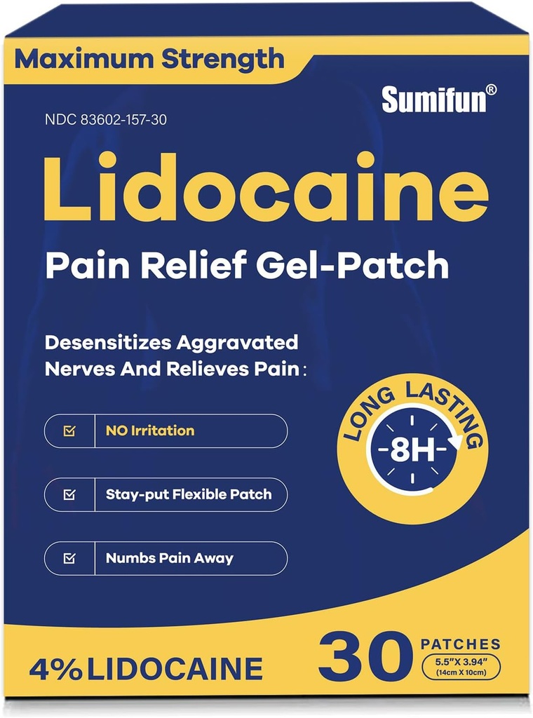 Sumifun 4% thuốc giảm đau Lidocaine Đắp vá giảm đau 30 Bá tước năng lượng tối đa Dân số Gel Patch cho Đầu gối Trở lại