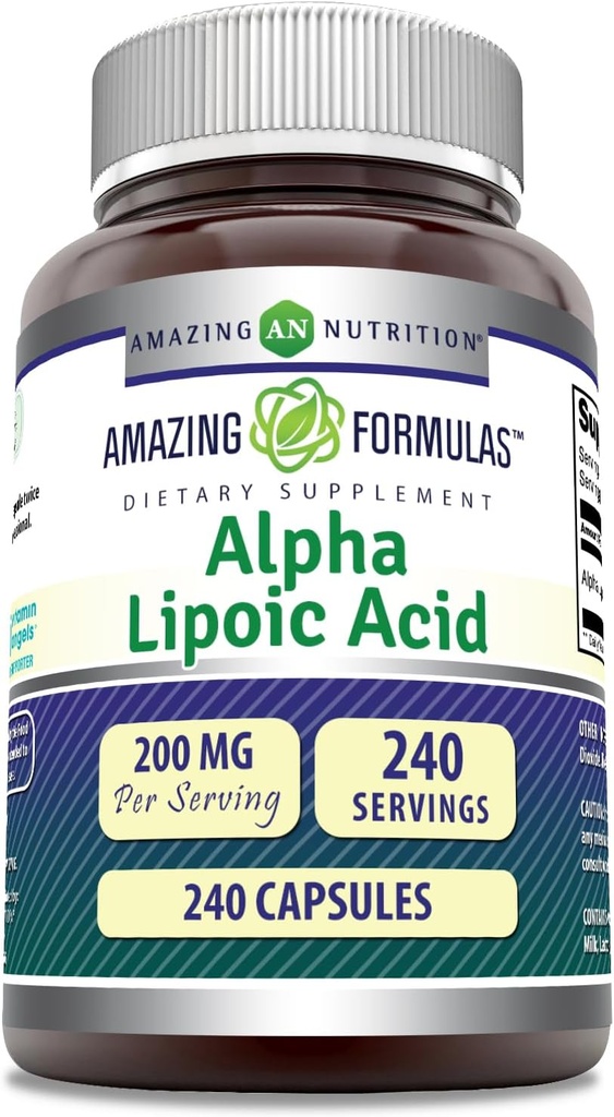 Amazing Supples Alpha Lipoic Acid Acidum 124; 200 Mg Supplement Acidum 124; Capsules Acidum 124; Non- GMO Acidum 124; Gluten- Free Acidum 124; Made in USA (1 Pack, 240 Count)