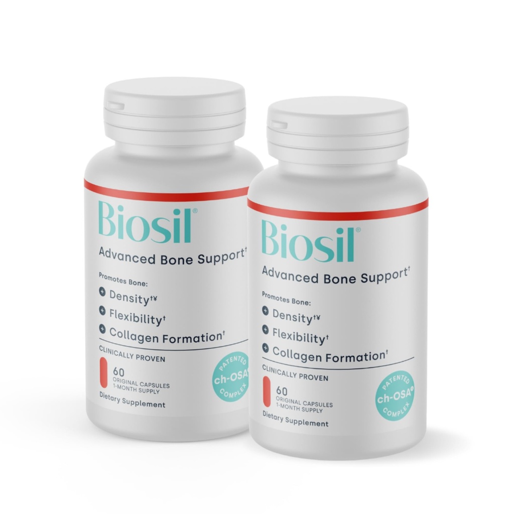 Biosil Advanced Bone Support - 60 Capsules, Pack of 2 - Supports Bone Density, Flexibility & Collagen Formation with Patented ch-OSA Complex, Inositol, MK7 & Vitamin B12-60-Day Supply