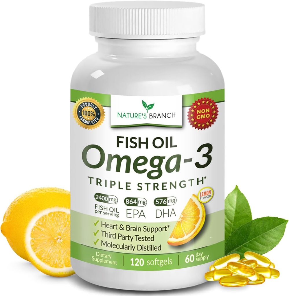 Cel mai bun Triple Putere Omega 3 Pastile de ulei de pește 2400 mg 
