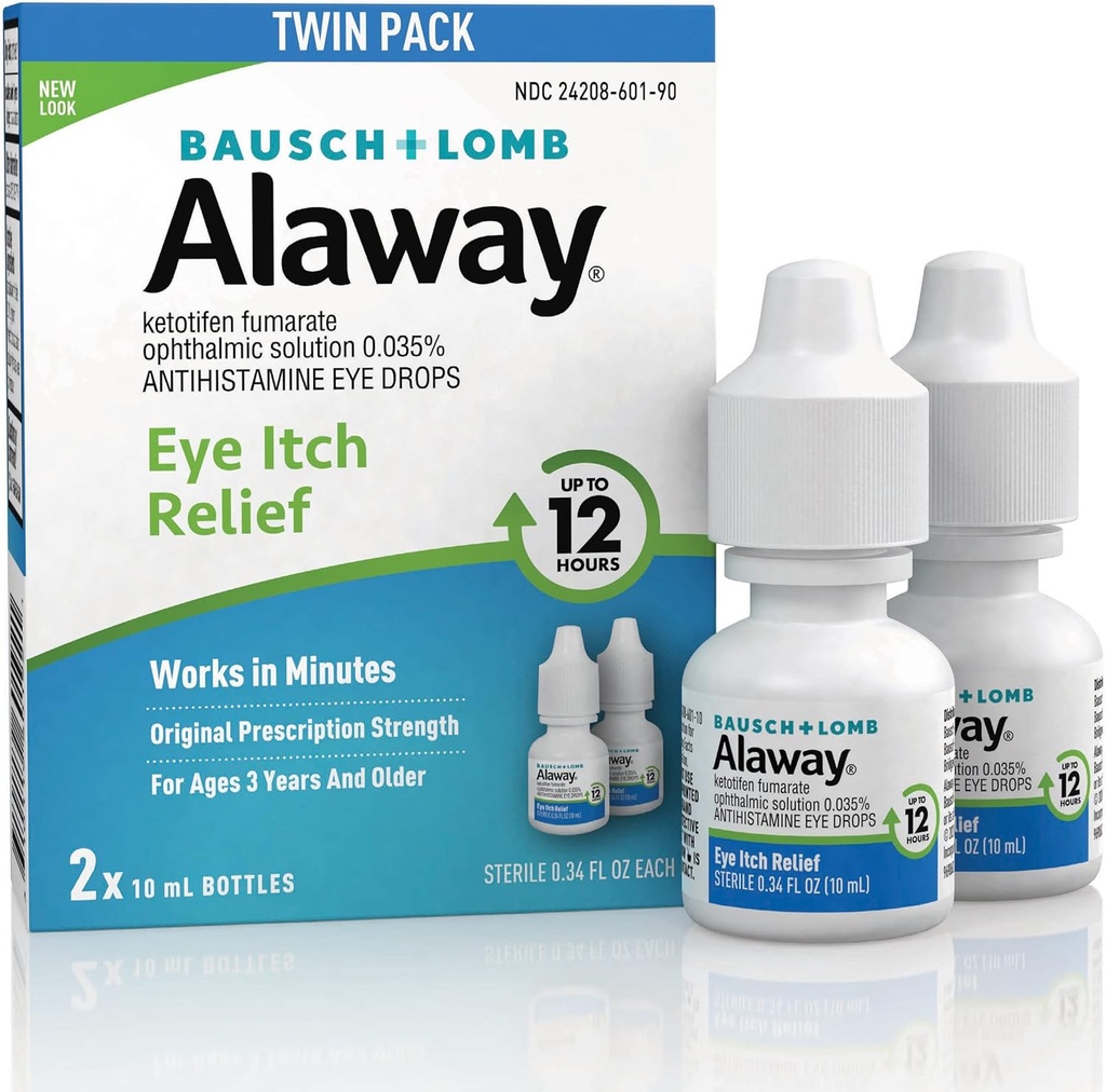 가려운 눈을위한 Alaway Antihistamine Eye Drops, 빠른 행동, 12-Hour Eye Itch Relief까지, 임상 시험 처방-Strength Formula, 0.34 Fl Oz (팩 2)
