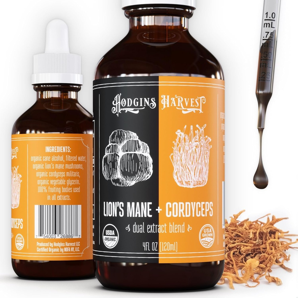 Hodgins 收获有机狮子的马恩 + Cordyceps 叮当 → 用蘑菇制成的美国农场 → 双提取 → 超集中(4 fl oz)