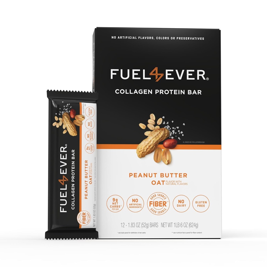 Fuel 4 Ever Collagen Protein Bars / 14G Protein, Gluten Pulsuz, Süt Pulsuz, No Stevia və ya poli materiallar əlavə, Bal ilə Sweetized ( 12Box)