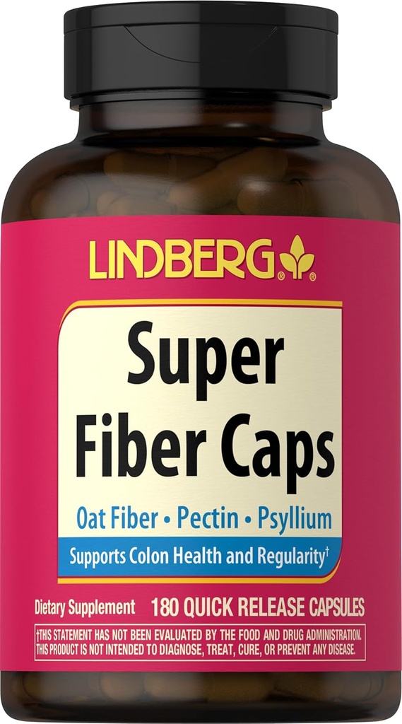 Lindberg Super Fiber Supplement 180 Capsules Oat, Пектин, Psyllium, Non-GMO & Gluten Free