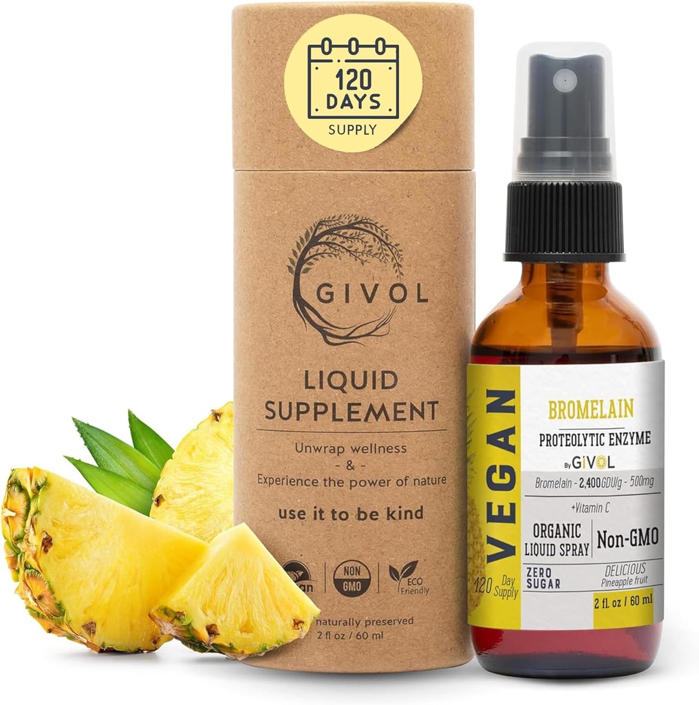 Organic Raw Bromelain Mist-Liquid Ananas Extract - Enhanced Potency 500 mg, lapsille ja aikuisille - Ruoansulatuskanavan, tulehdusreaktion ja parantava - ei-GMO - 60ml 120 päivän tarjonta