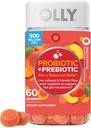 OLLY Probiotic + Prebiotic Gummy,消化支持和Gut健康,5亿CFU,Fiber,成年可口食品的男女补充,桃子,60天供应-60计