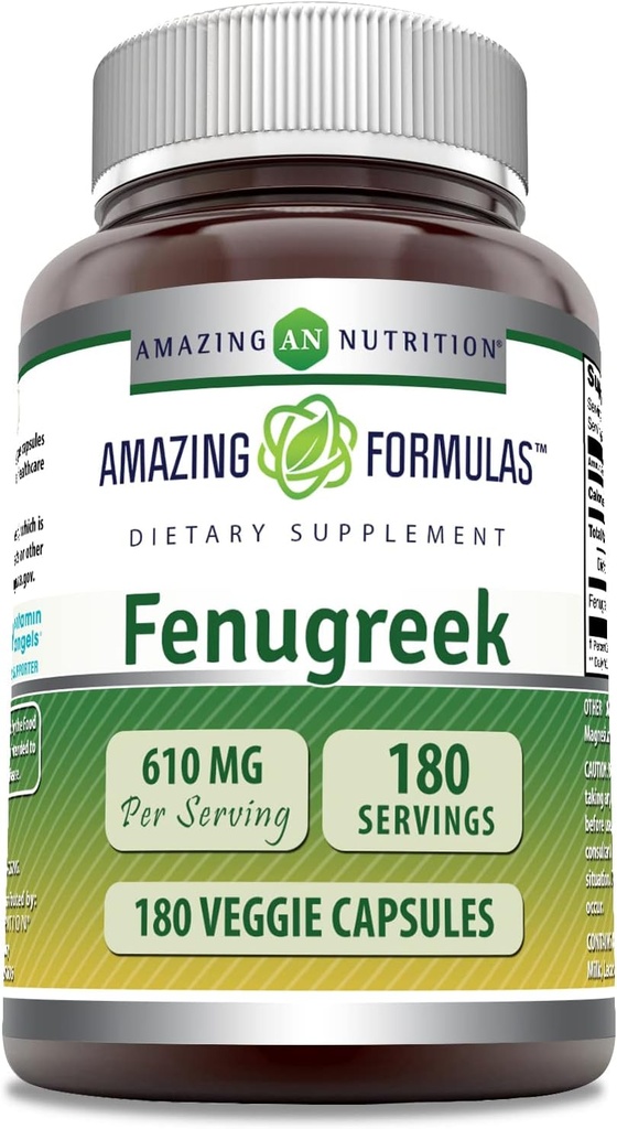 Amazing Formulas Fenugreek Seed 610 Mg 180 Veggie Capsules Təhlükəsiz / Gluten Free / Amerika Birləşmiş Ştatları