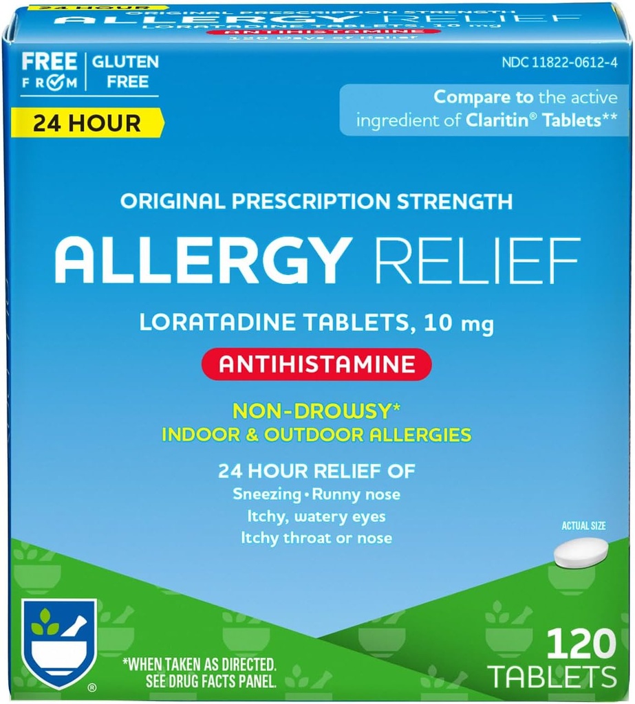 Rite Aid 24 Hour Loratadine 10 mg Allergia leevendamise tabletid , 10 mg - 120 krahv | Mitteuimased allergia tabletid , meditsiin