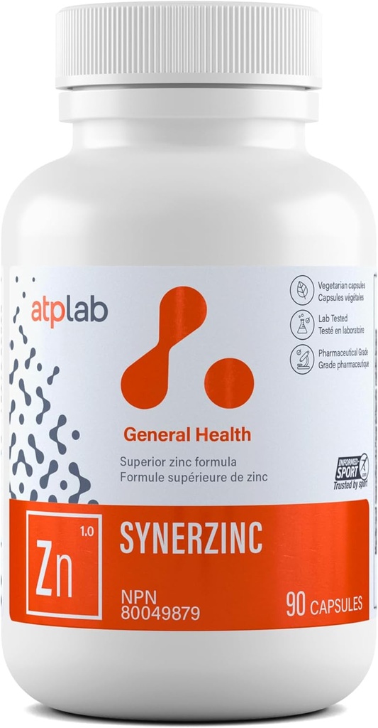ATP LAB Synerzinc 90 капачки - Веган Цинк Допълнение за мъже и жени - Цинков минерални добавки - Здрава кожа - Цинк Витамини за възрастни
