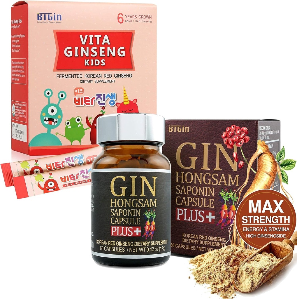 Gin Hongsam Saponin Cápsula Plus + VITA Ginseng Kids Pacote Premium