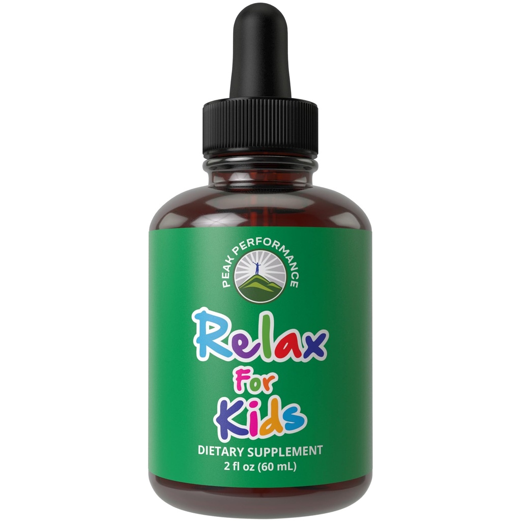 Peak Performance Kids Calm Liquid Drops - Aid for Relaxation, Calming, Sleep - No Taste When Mixed with Water - Sugar Free 9-in-1 Non-Habit Forming Vegan Supplement with Magnesium, Chamomile 2 fl oz