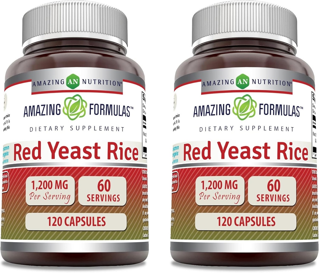 Nuostabi formulė Red Yeast Rice 1200mg vienam serving capsules Addition, 124; Non-GMO, 124; Gluten Free, 124; Pagaminta JAV (120 grafas 124; 2 rinkinys)