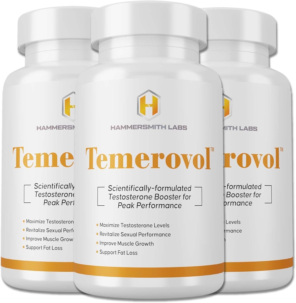 Temerovol - 雄性补充 - 增强能量,强力和利比多 - 精益肌肉构建器,60 Capsules - 3 Bottle Bundle