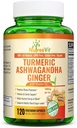 NutreeVit Organic Turmeric mit Ashwagandha & Ginger - 120 Kapseln | Ashwagandha Root & Turmeric Supplement mit Vitamin D3 | Kräuterergänzung für allgemeine Wellness