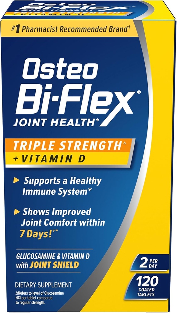 Osteo Bi-Flex Triple Strength with Vitamin D Glucosamine Chondroitin Joint Health Appendix, Coated Tablet, Red, 120 Count