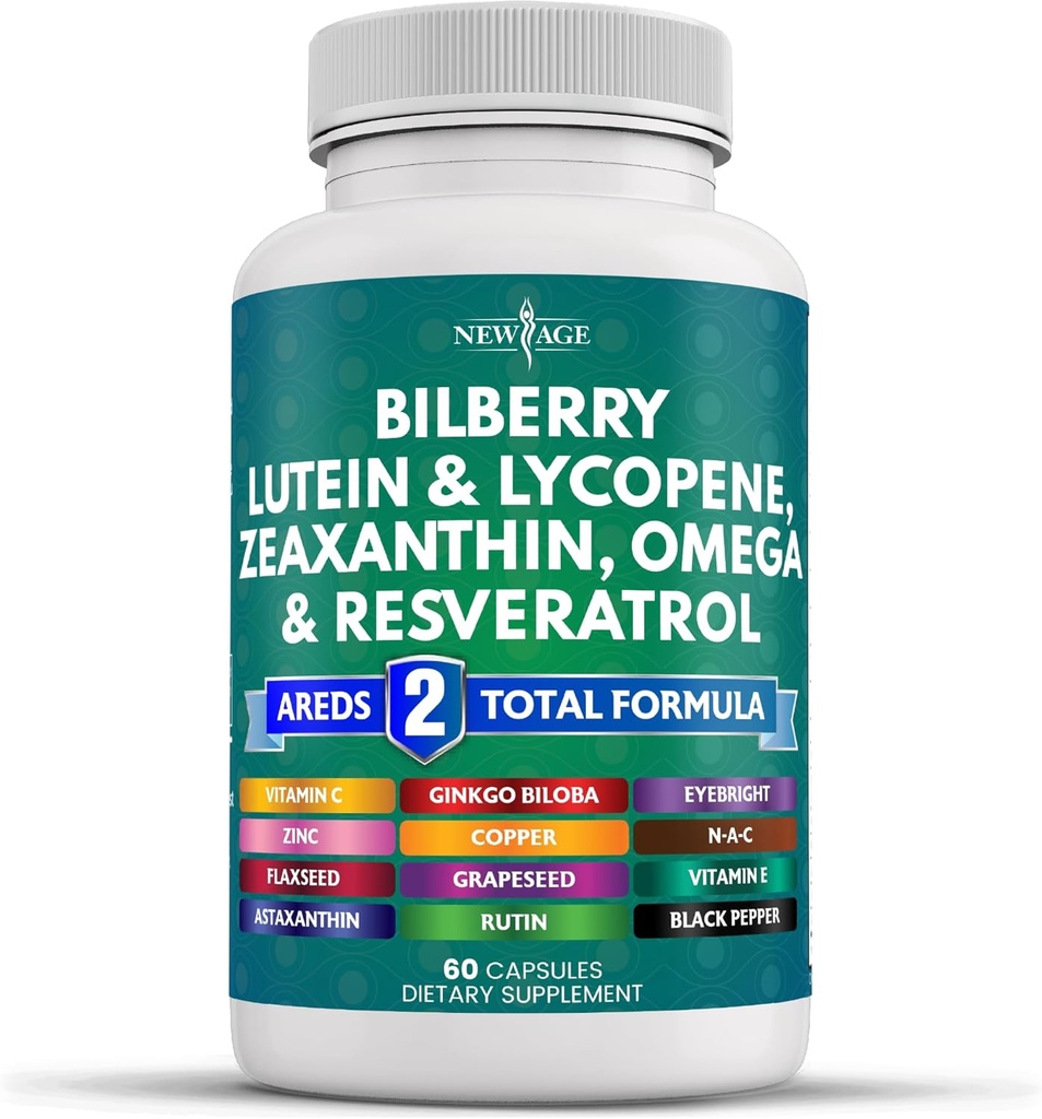 Bilberry Lutein & Zeaxanthin Lycopene Resveratrol 포도씨 Astaxanthin를 가진 새로운 AGE 눈 건강 비타민 - 60 조사