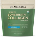 Dr. Mercola Orgánica Bone Broth Collagen Powder - Apoyo a la Salud Bone &amp; Crecimiento Musculo - USDA Organic, Non-GMO, Gluten-Free &amp; Dairy-Free - 30 Servimientos - Vanilla Flavor
