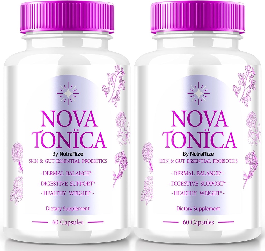 2 Pack) Cápsulas de NovaTonica, Nova Tonica para apoiar naturalmente a pel sa e dourada, Suplemento adicional para a hidratación, pílulas de vitamina mellora da pel, Nova Tonic revisións (120 cápsulas)
