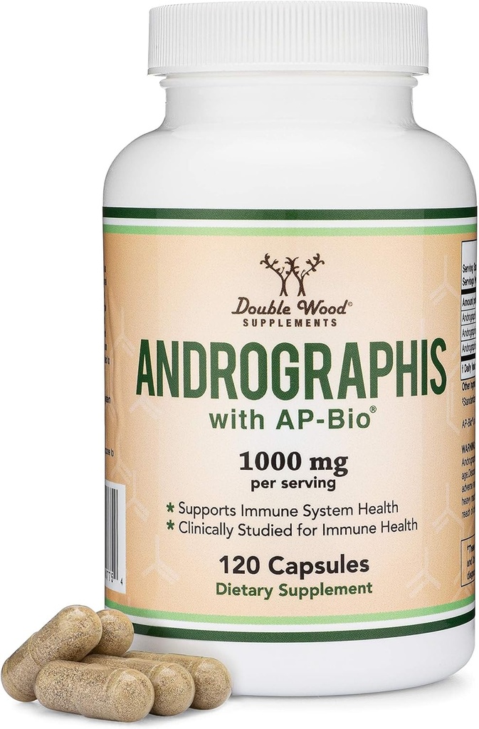 Andrographis Capsules Max Andrographides - 1000mg Servering Storlek (120 kapslar) med AP-Bio (Patented Andrographis Paniculata Extract) - Kliniskt Studerad för immunsystemhälsa genom Double Wood