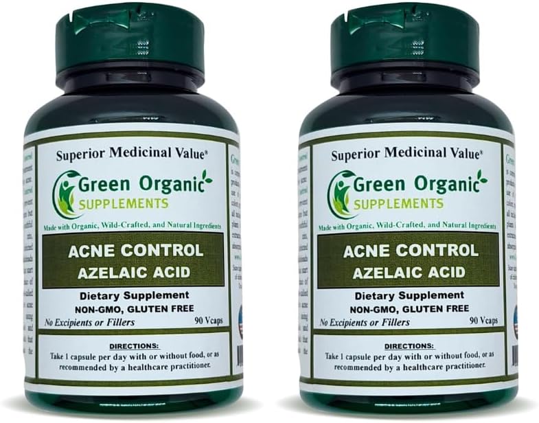 Green Organic supplements Acne, Azelaic Acid, 90 VCaps, High Absorbable, Non-GMO, Gluten-Free, (Pack of 2)