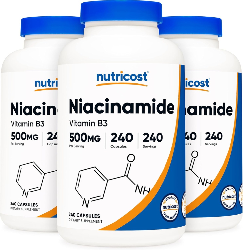 Nutricost Niacinamide (Vitamin B3) 500mg, 240 kapslar (3 flaskor)
