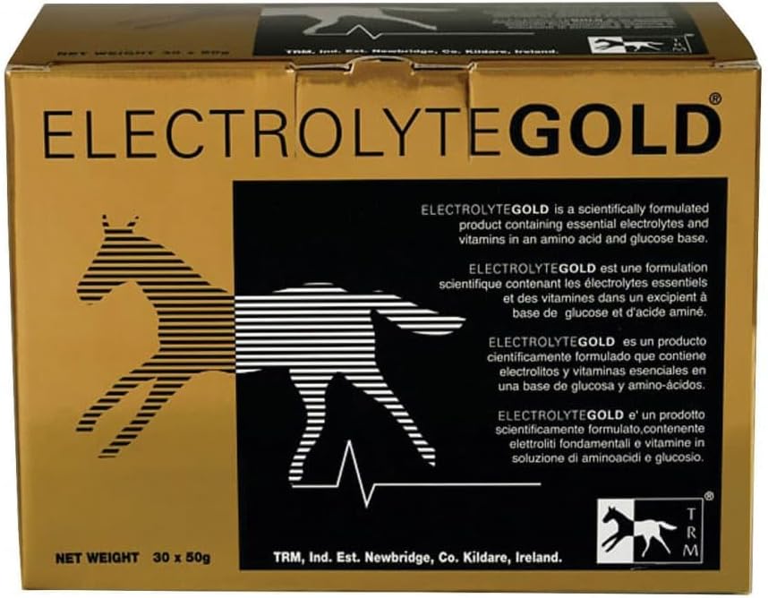 TRM Electrolyte Gold Performance Horse Feed Electrolyte Replenishment gehigarria | Combats Fatigue | 30 Qty x 1.76 oz (30 Qty x 50g) - 30 Qty x 1.76 oz