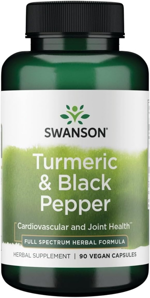 Swanson Premium - Turmeric '&' Black Pepper - Antioksidan, Ditraffic '&' Gabungan Dukungan - 90 Veg Caps