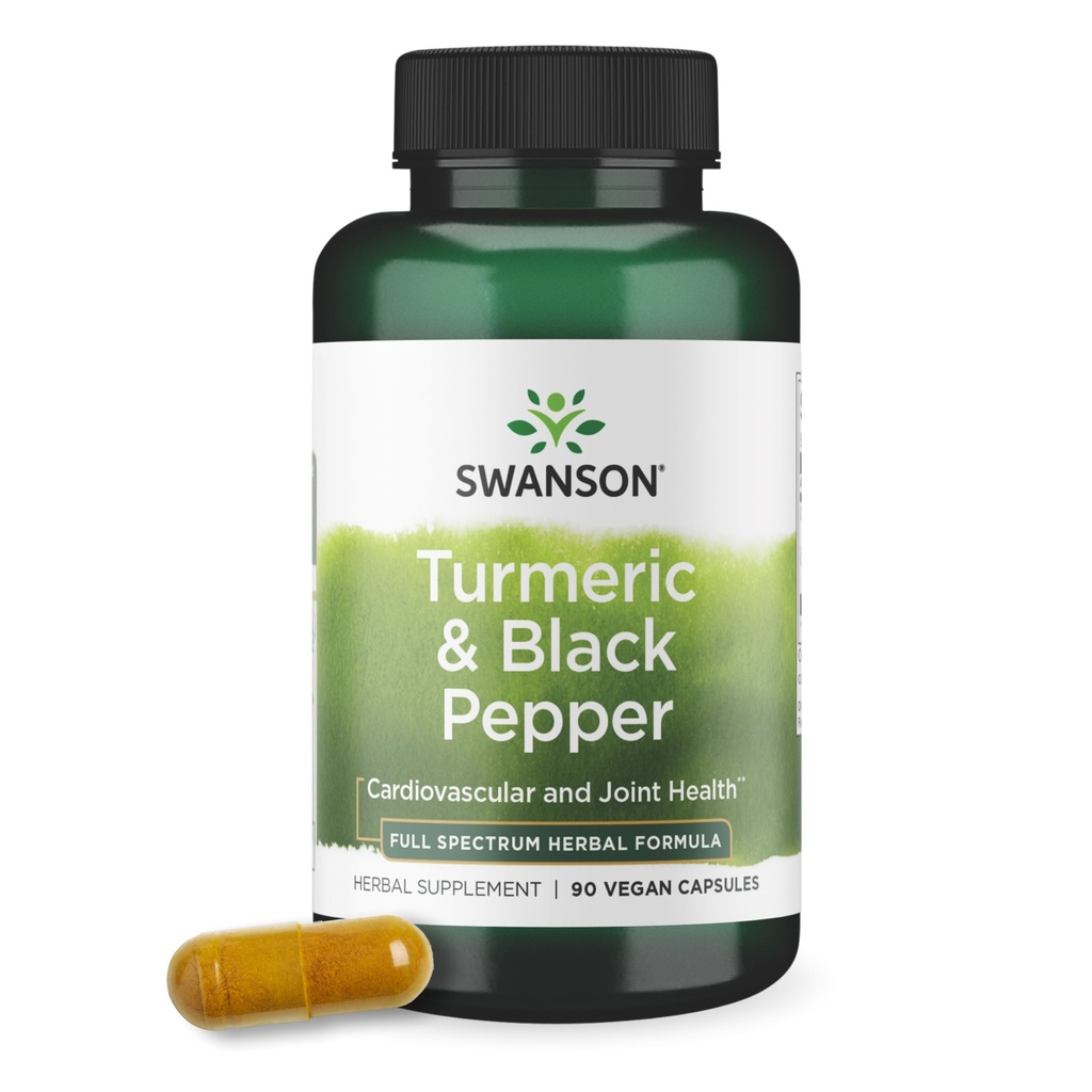 Swanson Premium Turmeric & Black Pepper Antioxidant Supplement for Active Adults Seeking Joint, Digestion, and Circulation Support - Non-GMO, Organic (90 Vegan Capsules)
