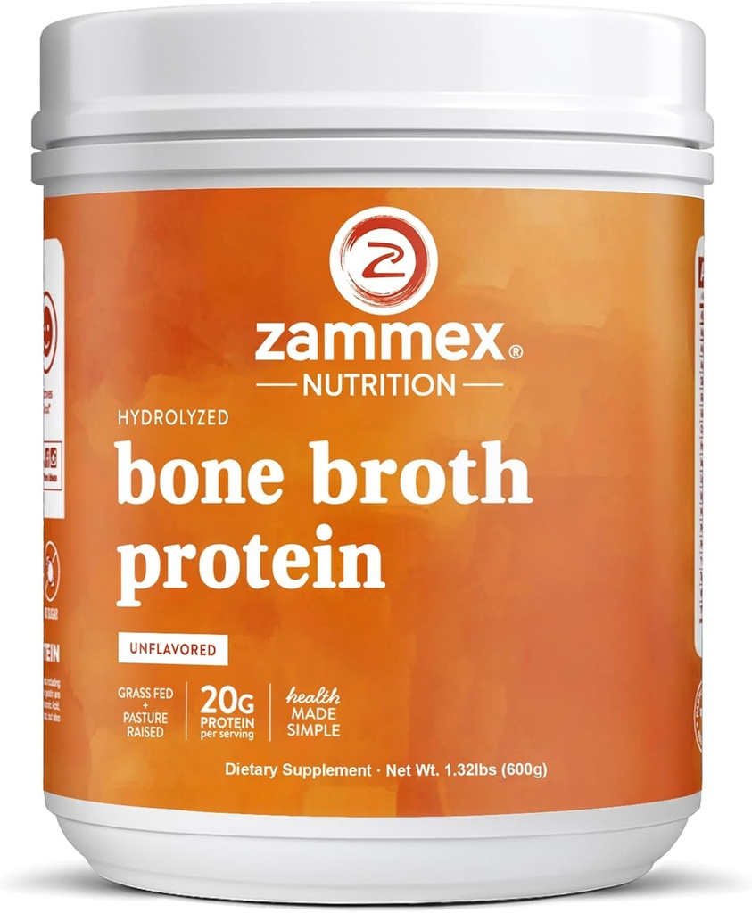 Zamex Pures Grasz Beef Buna Broth Protetder,20g Protein, Hydroment Collage suplementaris per a la pell de salut, Nass, Huirs, Joints, No-GMO, Guten Free, Paleo i Ketoly, Gran sopa en