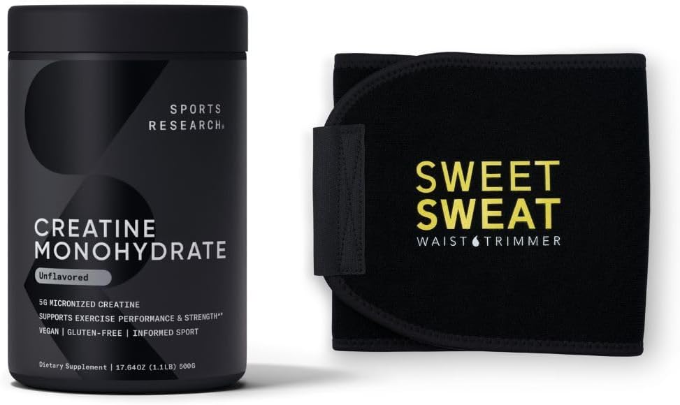 Sports Research Creatine Monohydrate och Sweet Sweat Waist Trimmer - Svart och Gul (Large)