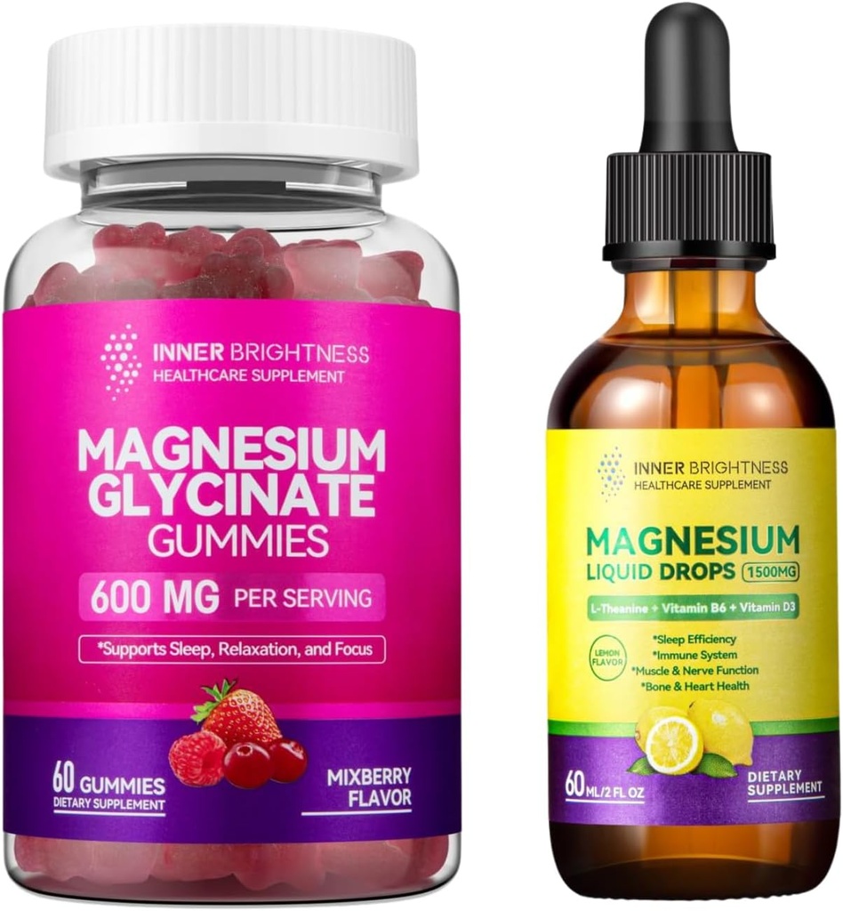 Magnesium Glycinate,Gummies for Adults, sleep, chillation " Focus, Mixed Berry Flavor " Liquid with Magnesium Citrate " Taurate, Lemon Flavor