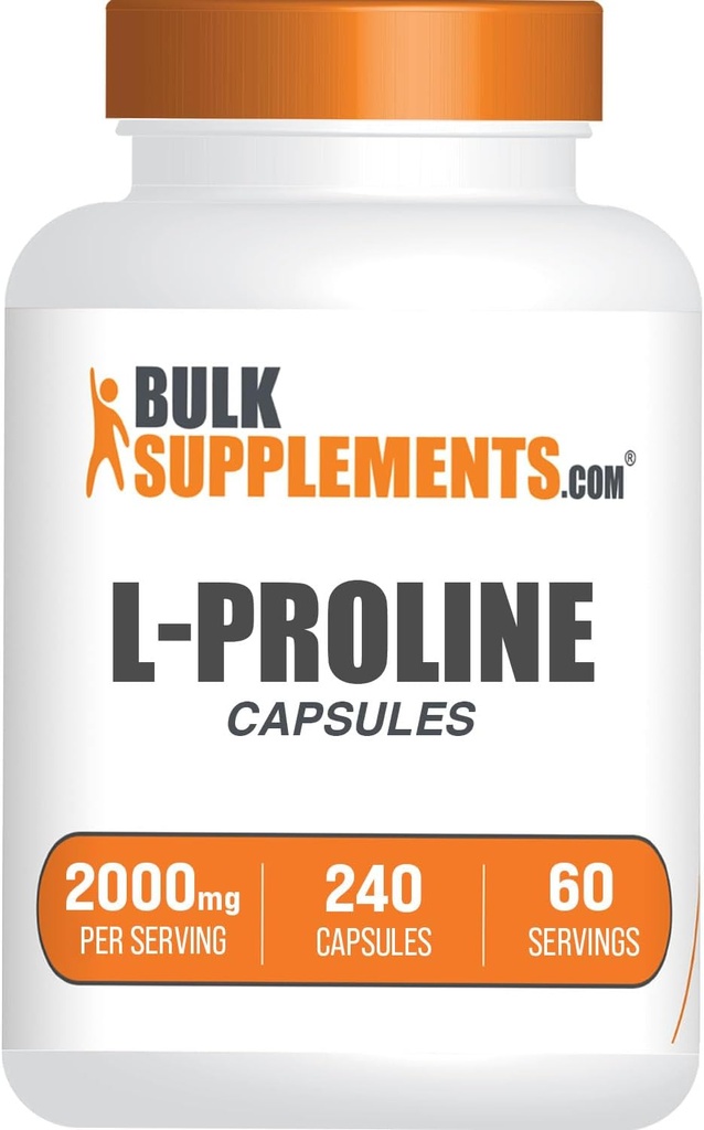 BulkSupplements.com L-proliini kapslid - aminohappe lisand, L-proliin 2000mg, proliinilisandid - gluteenivaba, 4 kapslit serveerimise kohta, 240 loend (pakk 1)