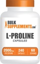 BulkSupplements.com L-Proline Капсули - Аміно Acid Supplement, L-Proline 2000mg, Пролінові добавки - Глютен Безкоштовно, 4 Капсули для сервірування, 240 Count (Pack of 1)