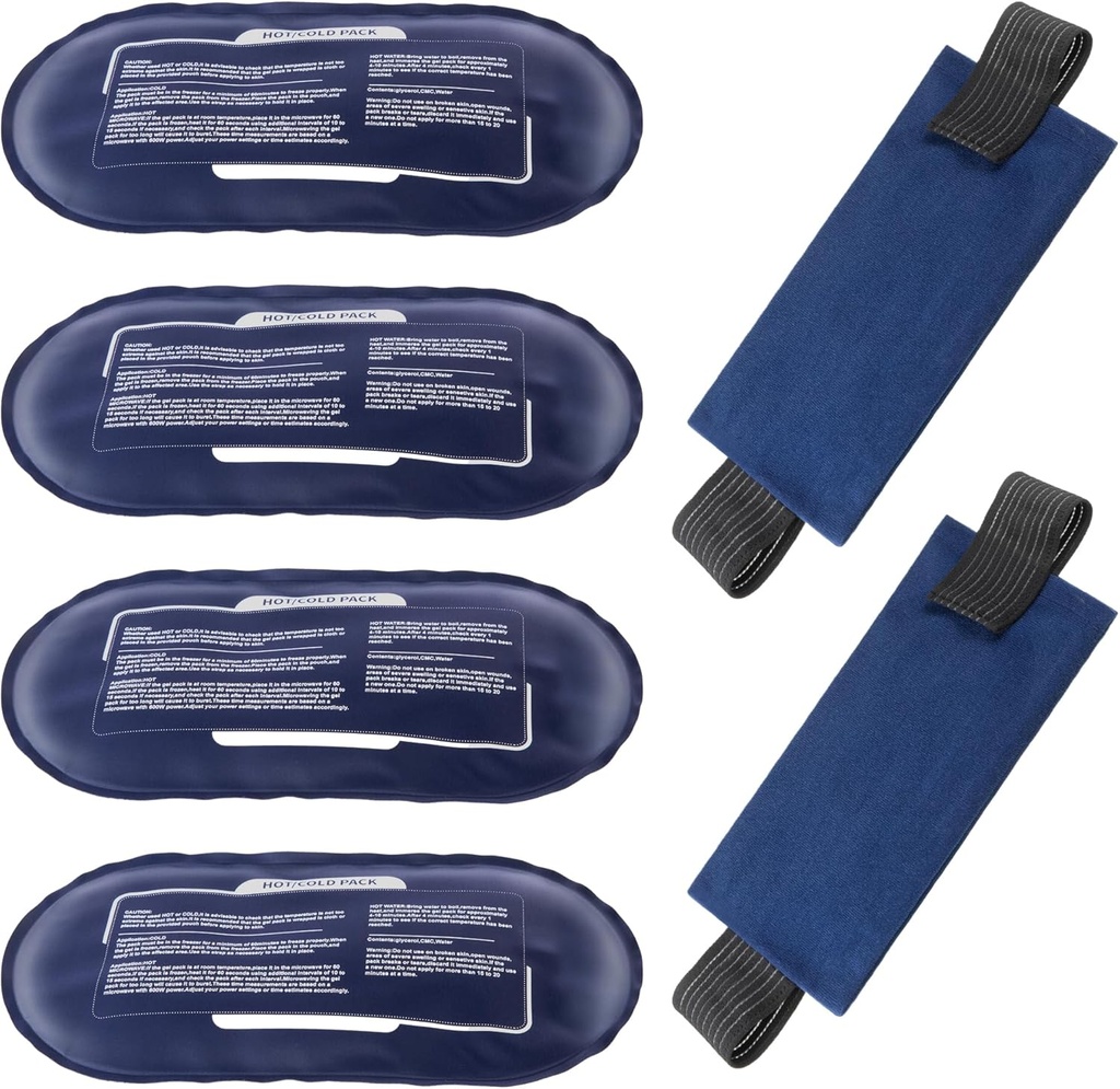 Ice Packs für Verletzungen Wiederverwendbar, 4 Pack Hot and Cold Gel Packs und 2 Pack einstellbare flexible Gel Wraps für Rücken Schultern Arme Knie und Beine Verletzung Erholung, Alleviate Gelenk und Muskel Schmerzen Relief