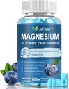 Magnesium-Magnesium Glycinate 400mg və maşın Malate 200mg,Sugar Free maşın Calm Mood, Muscle, Bone & Sleep Support,60 Blueberry Gummies