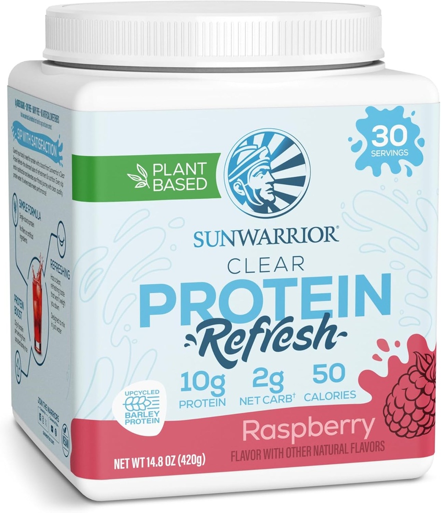 Sunwarrior Clear Protein Powder Plant-Based Water Mix, Vegan e Refreshing Protein and Hydration Supplement 10g por servir Raspberry Flavored 420g Tub 30