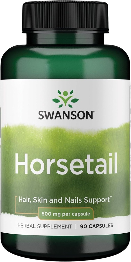 Swanson Horsetail - Suplemento de ervas Suporta cabelo saudável, pele e unhas - Ingredientes naturais para a saúde óssea e suporte de trato urinário - (90 Cápsulas, 500mg cada)