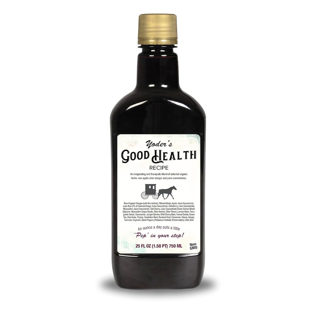 Yoder 's Good Health Recept Apple Cider Liquid Complex, 25 oz, Amish Harvest Bylinné Tonic s Elderberry Juice, Organic Wildcrafted Byliny, Raw Detoxification Antioxidants