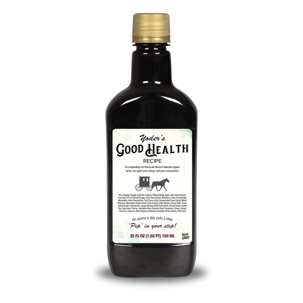 Yoder’s Good Health Recipe Apple Cider Vinegar Liquid Complex, 25 oz, Amish Harvest Herbal Tonic with Elderberry Juice, Organic Wildcrafted Herbs, Raw Detoxifying Antioxidants