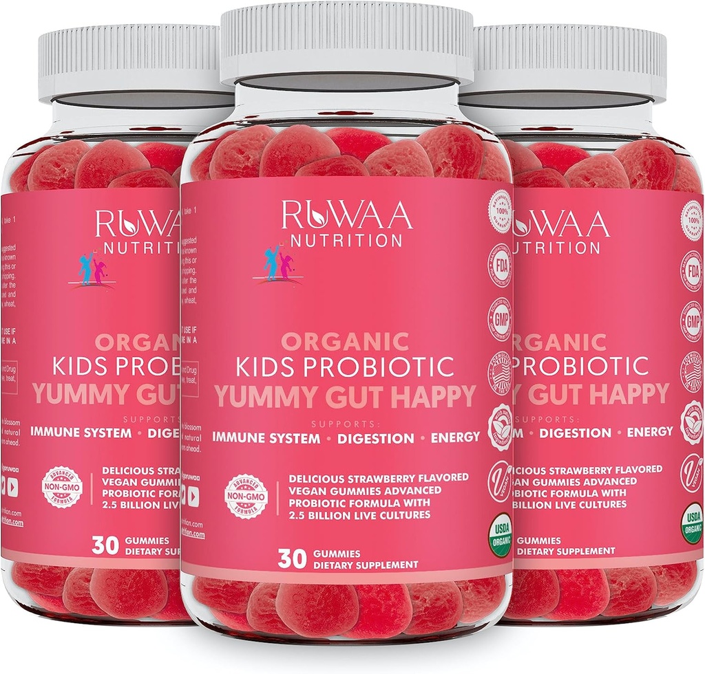 Els gies probiòtics probiòtics per a Sanitat de Digest, Chewable Daily Probiotics per als nens 4+. Caret Oral, Discomfortinal, Gut Salut. Strawberry Flavor, Organic USDA, Probiòtics per a Nens 90ct (3)