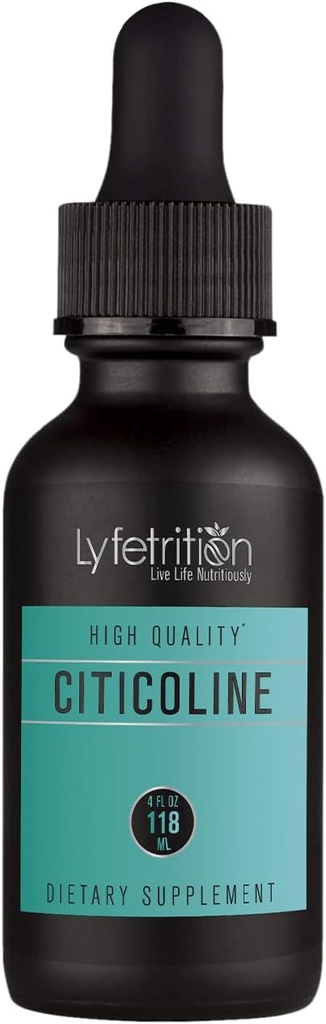 Lyfetrition Citicoline Liquid Drops 536 mg, 4 Oz Liquid, 220 Servings, Made in USA, Nopea imeytyminen, Quality Potent Ingredients, Ei-GMO, GMP Certified, Julmia tuotteita