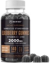 Sambucus Black Elderberry Gummies with Zinc and Vitamin C by Healthy Heist, 140 Gummies, Chewable Immune Support for Adults and Kids, Non GMO, Kosher, Pectin, Vegan, Delicious Berry Flavor
