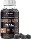 Sambucus Musta Elderberry Gummies sinkkiä ja C-vitamiinia, 140 Gummies, pureskeltava Immuuni tuki aikuisille ja lapsille, Non GMO, Kosher, Pektiini, Vegan, Herkullinen Berry Flavor