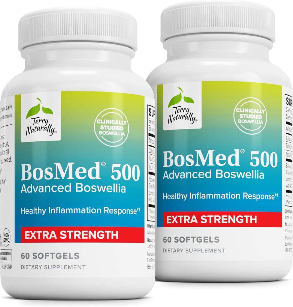 Terry Naturally BosMed 500 - Boswellia Serrata Extract Supplement - Integratore alimentare per il supporto polmonare sano - Formula di supplemento di erbe - 60 Softgels (Pack of 2)