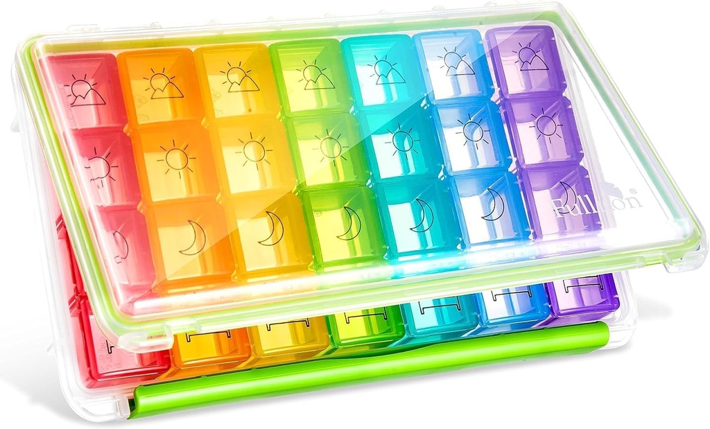 Tamicon Weekly Pill Organizer 4 Gün, Pill Box 7 Gün Travel, Moisture-Proof Daily Pill Box Organizer, Tibb üçün böyük Pill Case, Vitamin, Balıq Yağı və Təhsil (Clear və Yaşıl)