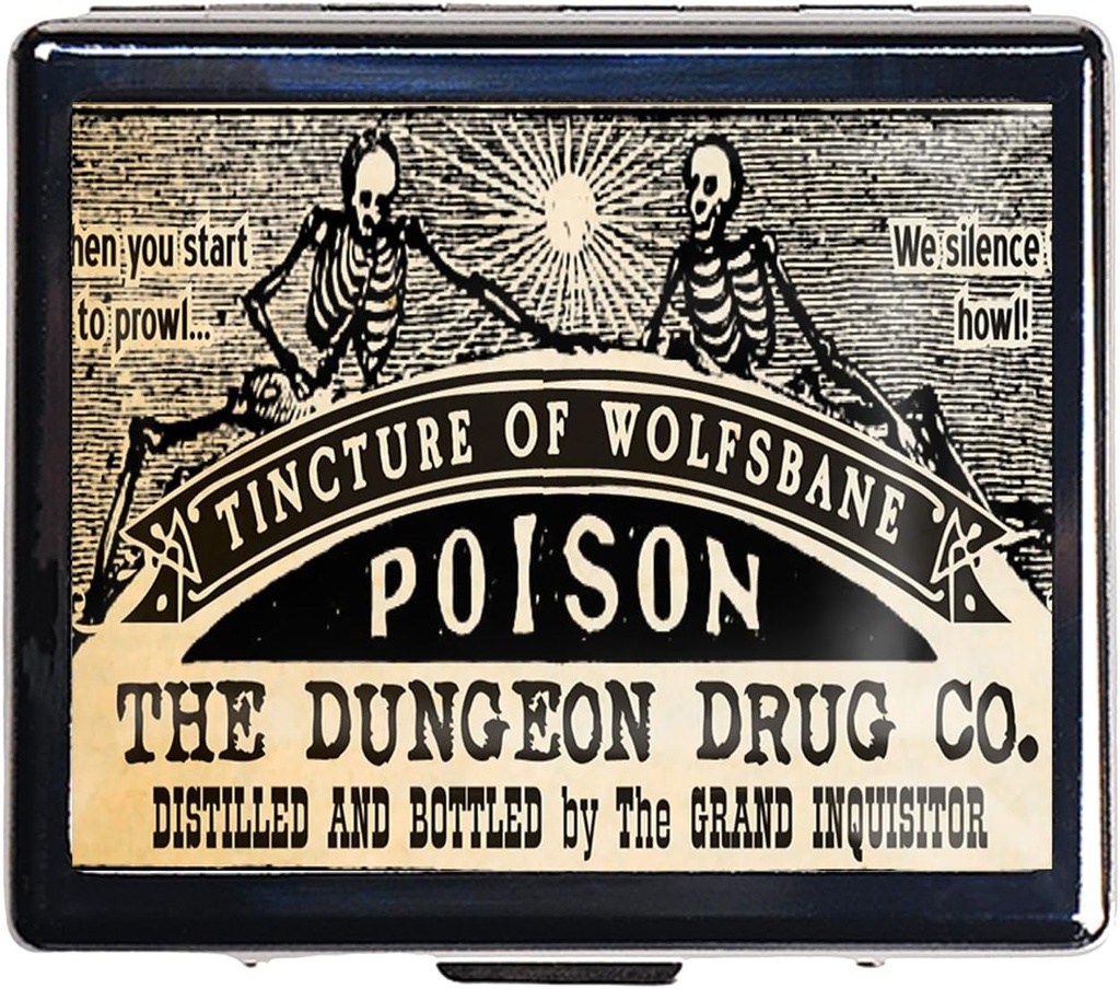 Silver Vintage Pill Box 7 Day Metal Pill Box with Mirror and 8 Comment Cute Travel Pill Organizer for Purse (Vintage Skull Poison)