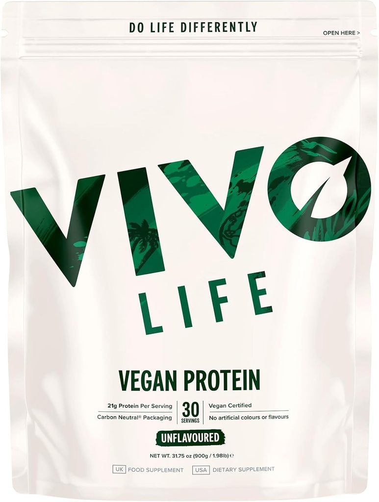 Vivo Vegan Protein Powder - 0,7 oz Plant-Based Protein per Scoop, 30 Servings (31,7 oz) (Vanilla) (31,7 oz, unflavored)
