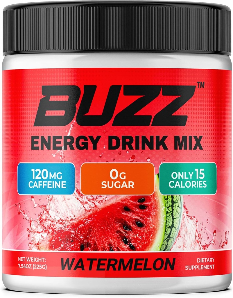 Morning Buzz Energy Drink Powder - Energy Boost Drink Mix - Bezcukrová energia s antioxidantmi - Morning Kickstart and Sports Nutrition Endurance Product - 30 Servírovanie, Vodný melón, 8 Ounces